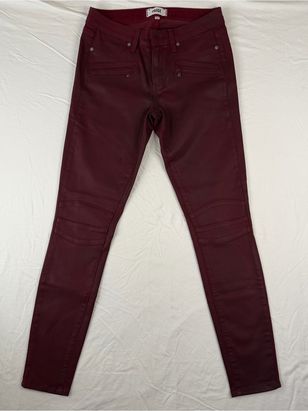 PAIGE Wine Coated Moto Skinny Jeans